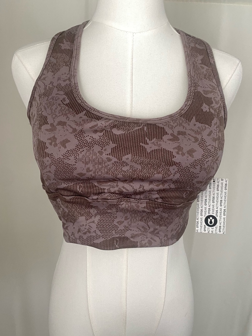 OTOS Women’s Sports Bra Medium Mauve Camo Mesh Back Racerback Athletic Crop